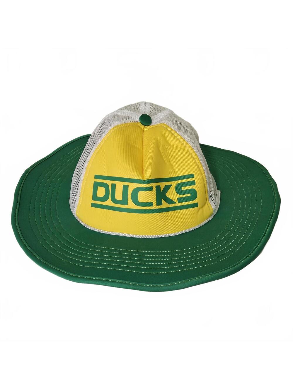 Vintage Ducks Mesh Snapback Hat Yellow Green Wide Brim Cap